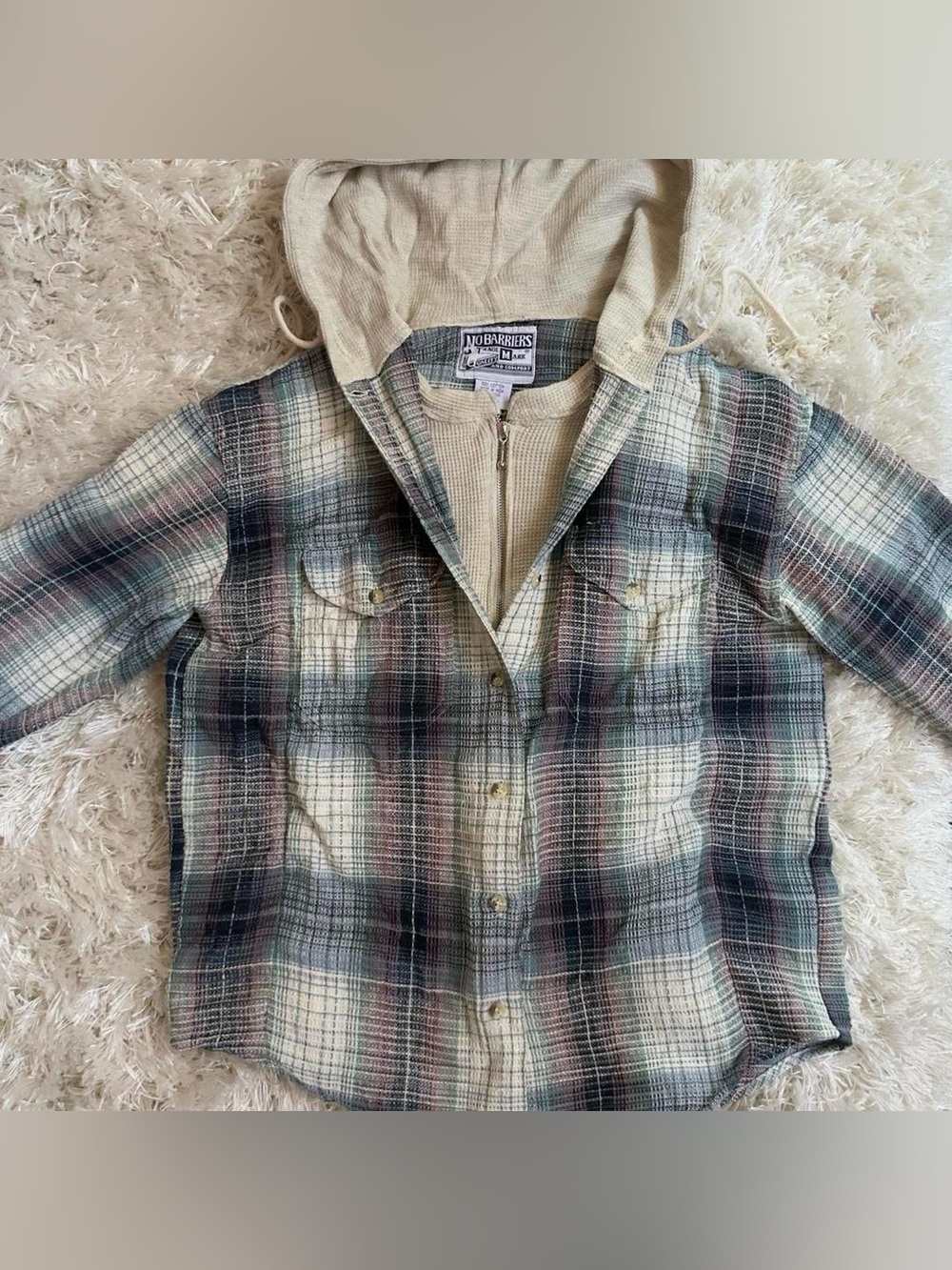Vintage grunge hooded plaid flannel shirt jacket 90s indie sleaze — Size S/M